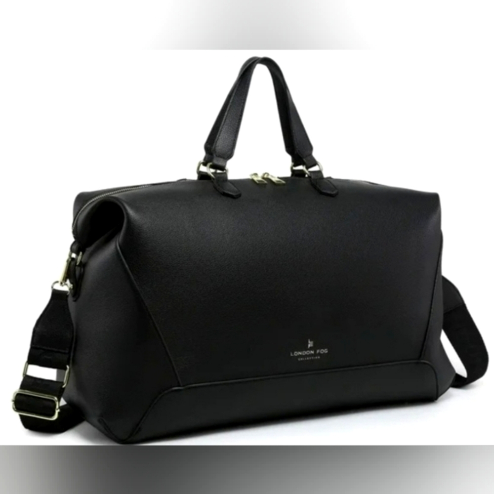 London Fog Women's Abbey Smooth PU Weekend Duffle Bag in Black NWT